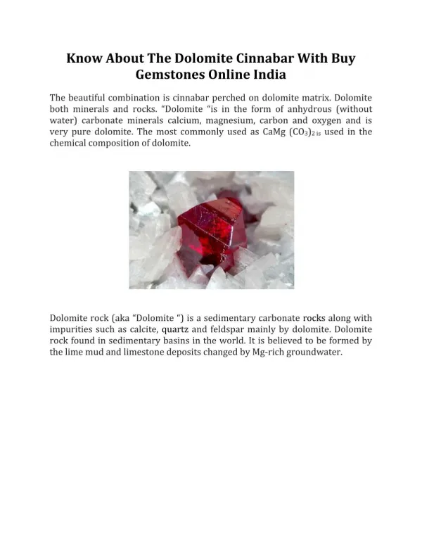 Know About The Dolomite Cinnabar With Buy Gemstones Online India