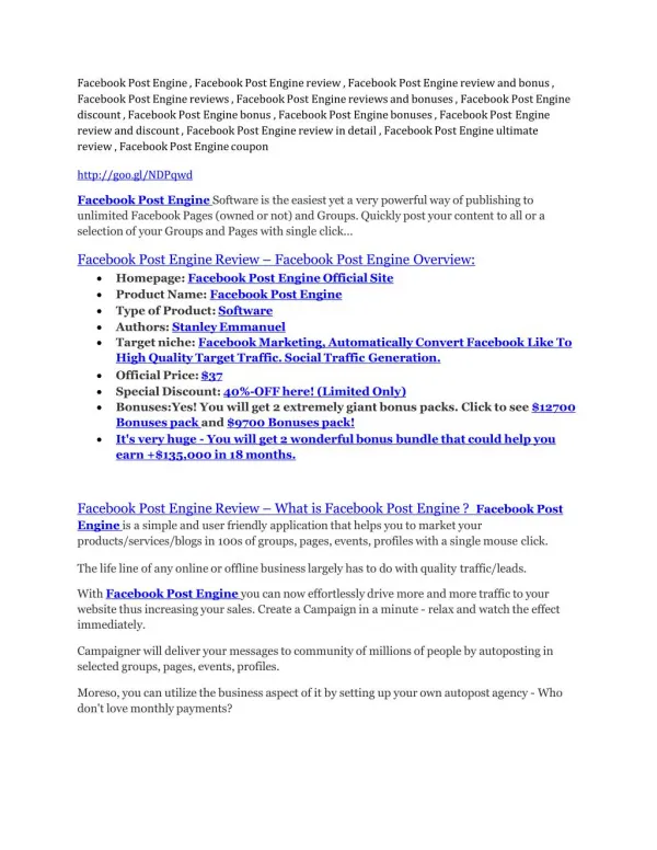 Facebook Post Engine review - Facebook Post Engine top notch features