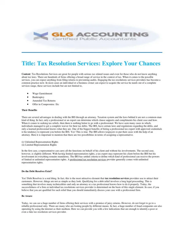 GLG Accounting | Professional Tax Resolution Services Company