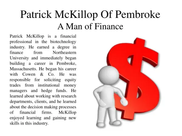 Patrick McKillop Of Pembroke A Man of Finance