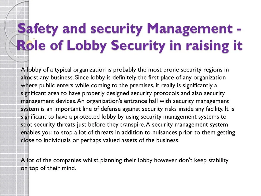 safety and security management role of lobby security in raising it