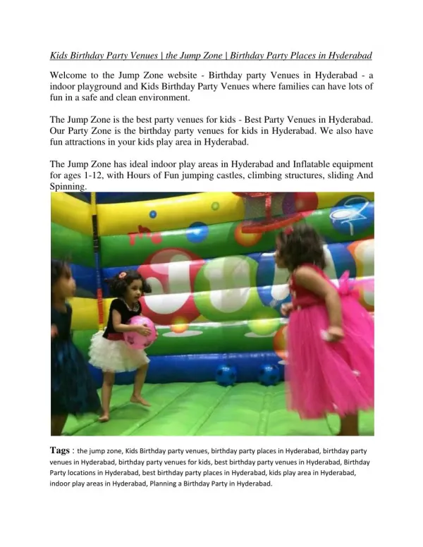 Kids Birthday Party Venues - The Jump Zone - Birthday Party Places in Hyderabad.pdf