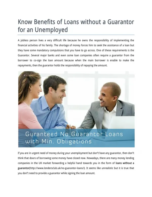 Benefits of No Guarantor Loans in UK
