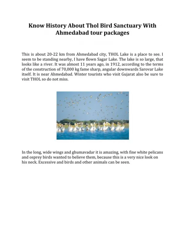 Know History About Thol Bird Sanctuary With Ahmedabad tour packages