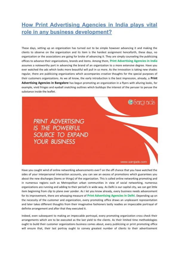 How Print Advertising Agencies in India plays vital role in any business development?