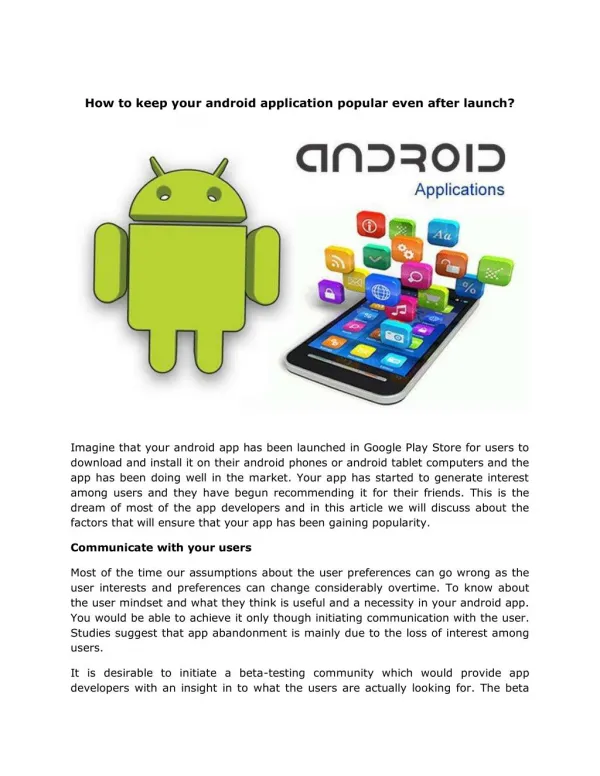 How to keep your android application popular even after launch?