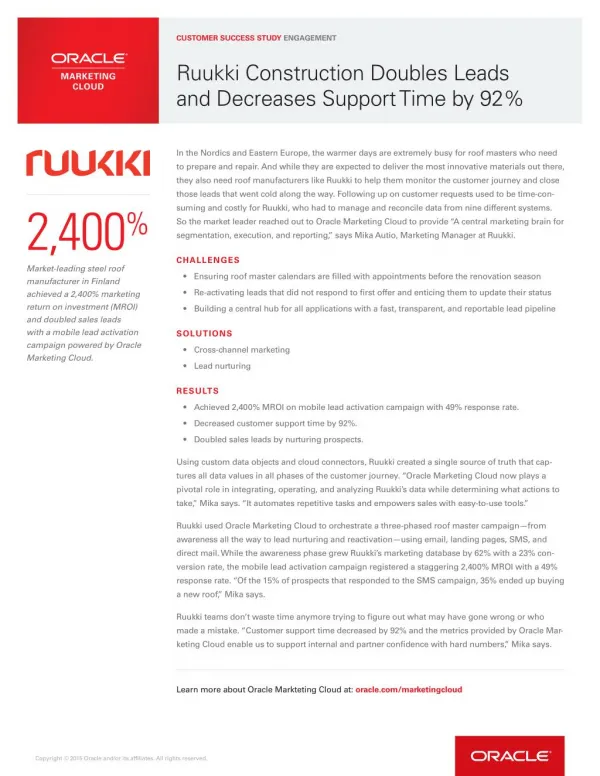 Ruukki Construction Doubles Leads and Decreases Support Time by 92%