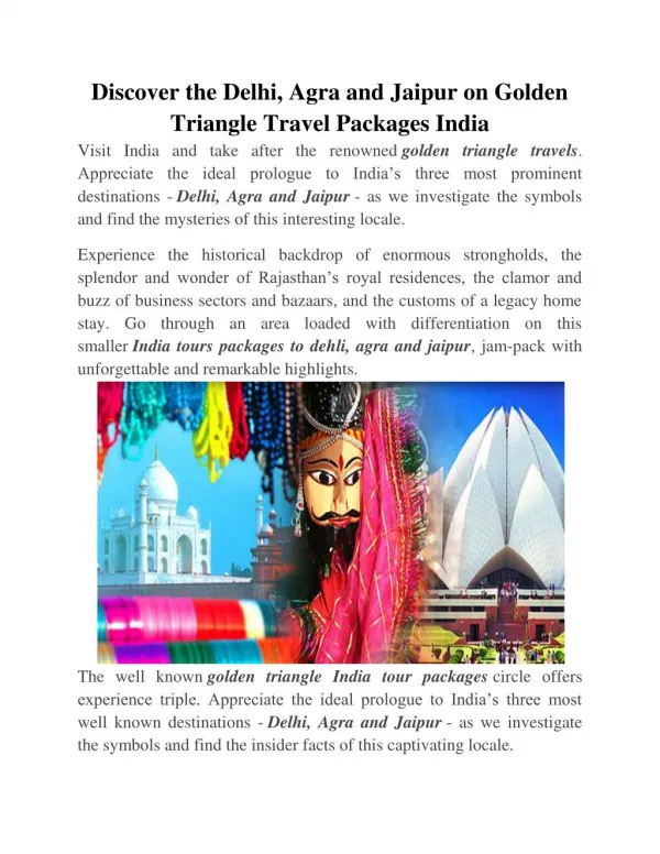 Discover the Delhi, Agra and Jaipur on Golden Triangle Travel Packages India