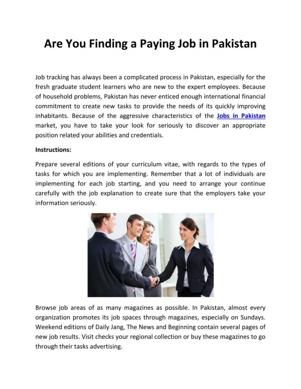 Are You Finding a Paying Job in Pakistan