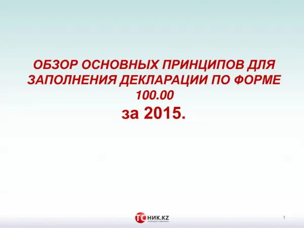 Обзор основных принципов для заполнения декларации по форме 100.00 за 2015 год.