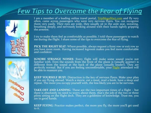 Few Tips to Overcome the Fear of Flying