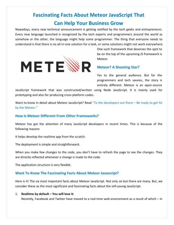 5 Fascinating Facts About Meteor JavaScript That Can Help Your Business Grow