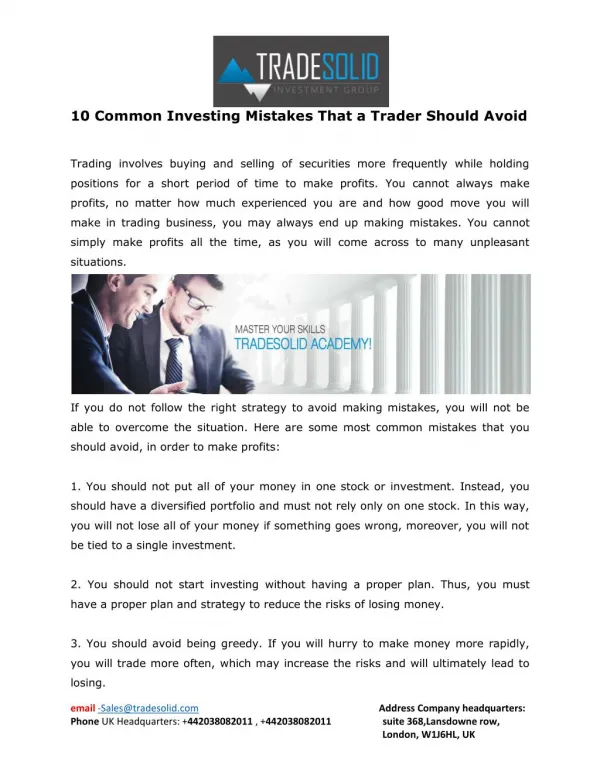 10 Common Investing Mistakes That a Trader Should Avoid