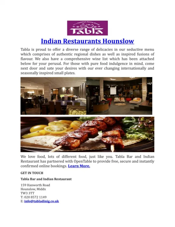 Indian Restaurants Hounslow-TablaDining