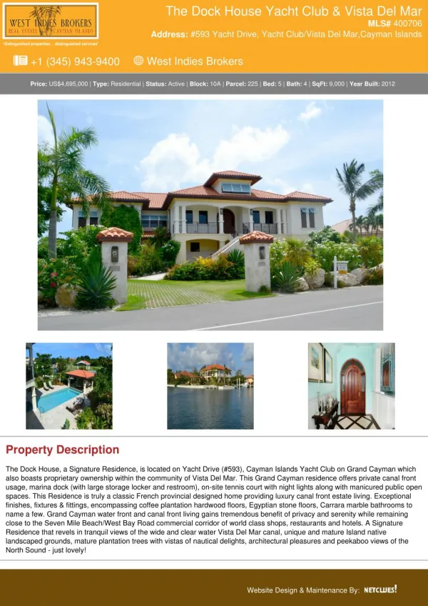 The Dock House | Cayman Residential Real Estate Property for Sale - West Indies Brokers