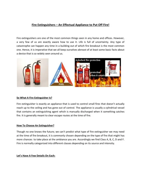 Fire Extinguishers – An Effectual Appliance to Put Off Fire