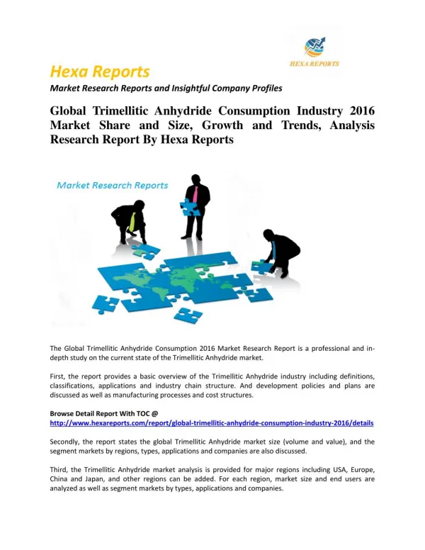 Global Trimellitic Anhydride Consumption Industry 2016 Market Share and Size, Growth and Trends, Analysis Research Repor