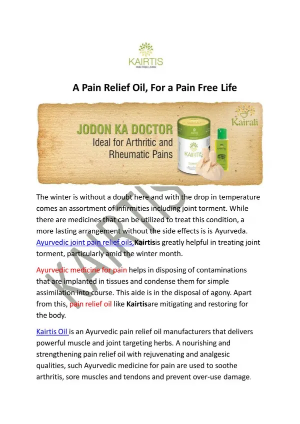 A Pain Relief Oil, For a Pain Free Life