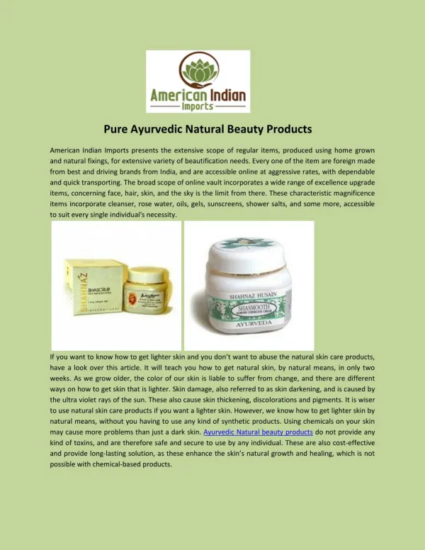 Pure Ayurvedic Natural Beauty Products