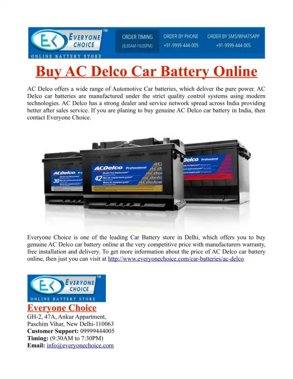 Buy AC Delco Car Battery Online