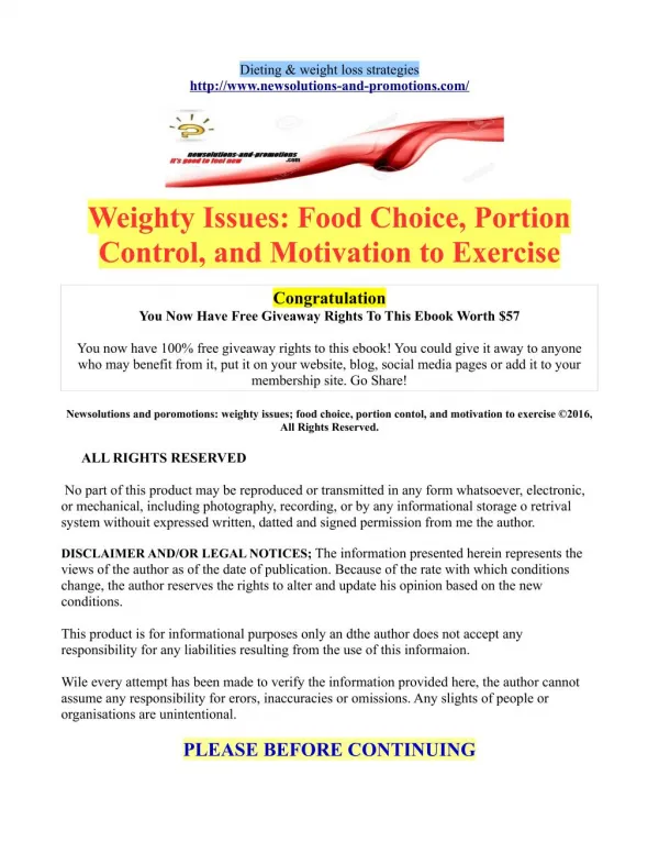 Weighty Issues: Food Choice, Portion Control, and Motivation to Exercise