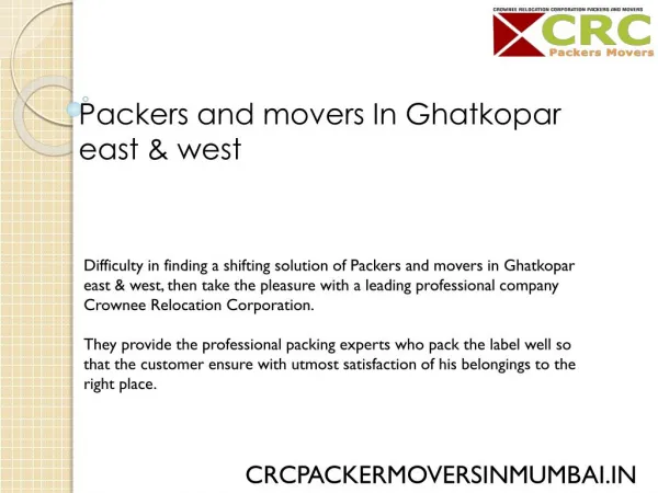 Packers And Movers In Ghatkopar East & West