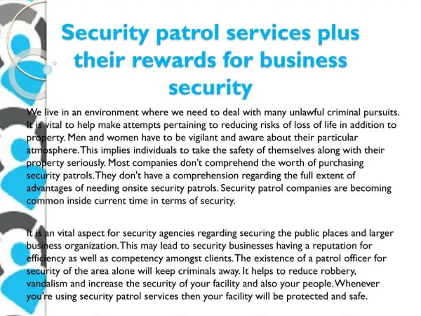 Security patrol services plus their rewards for business security