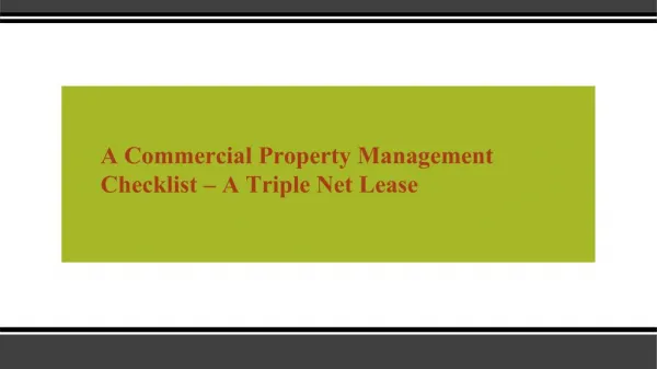 A Commercial Property Management Checklist – A Triple Net Lease