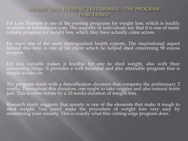 Weight loss Element Testimonial - The Program Functions