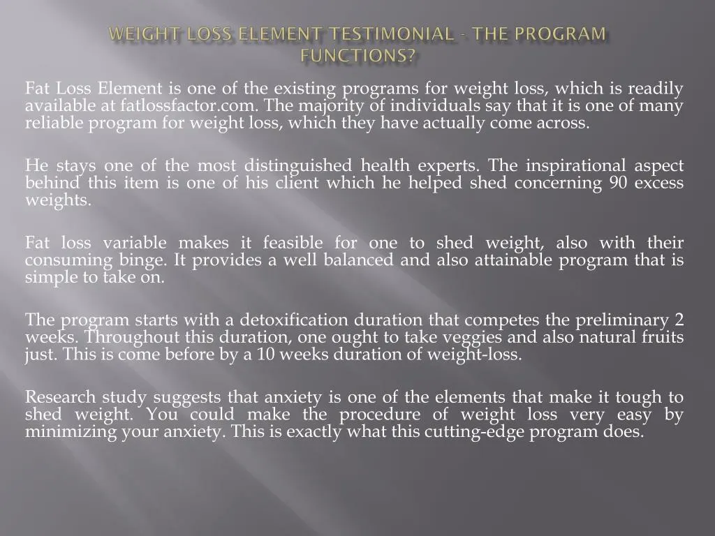 weight loss element testimonial the program functions