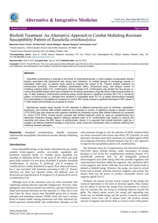 Antimicrobial Susceptibility of Raoultella Ornithinolytica