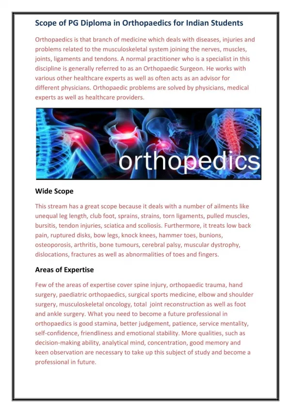 Career Prospects of PG Diploma in Orthopaedics in India