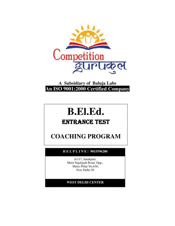 B.El.Ed Coaching in Delhi, Uttam Nagar - Competition Gurukul