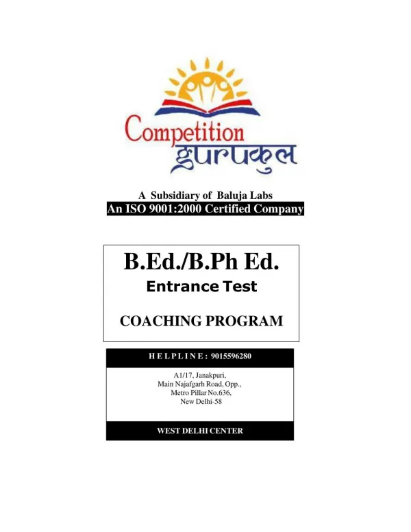 B.Ed Coaching in Delhi, Uttam Nagar - Competition Gurukul
