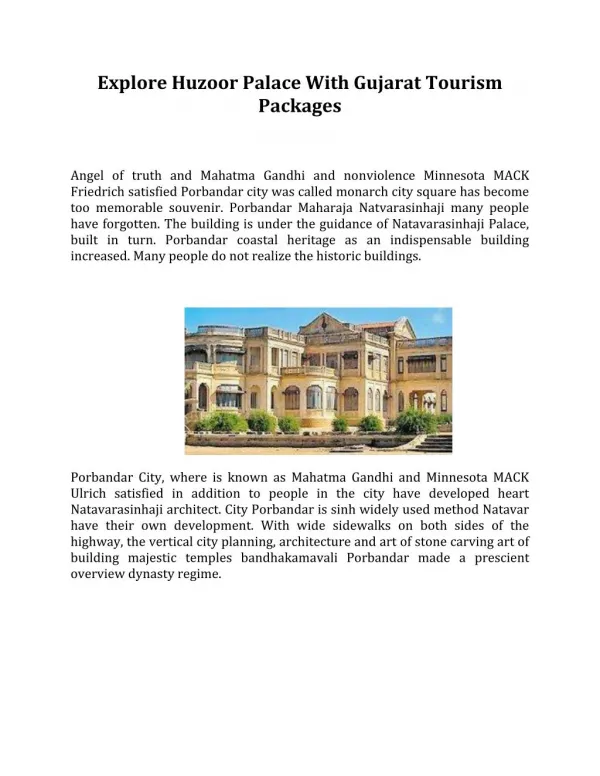 Explore Huzoor Palace With Gujarat Tourism Packages
