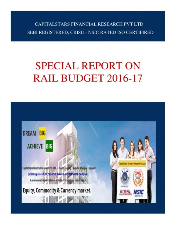 Special Report On Rail Budget 2016-17 Highlights..