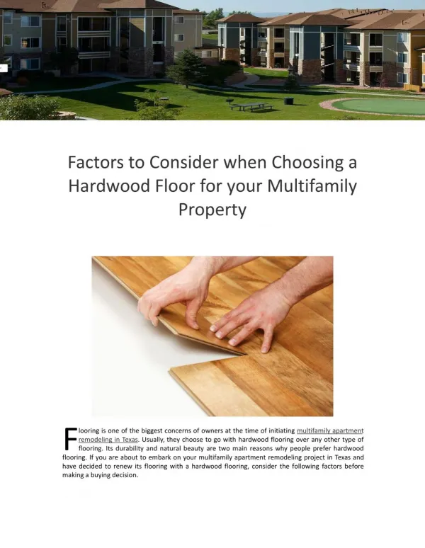 Factors to Consider when Choosing a Hardwood Floor for your Multifamily Property