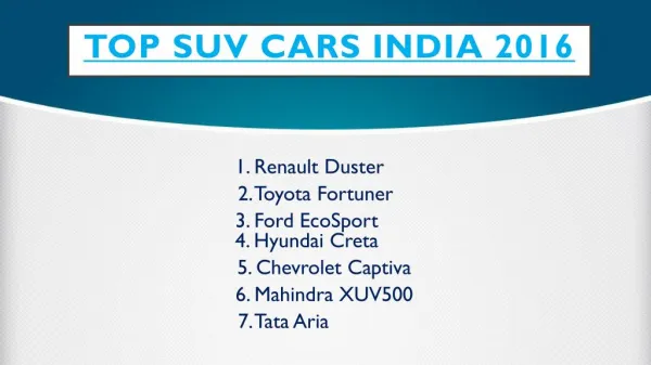 Find Top SUV Cars India 2016
