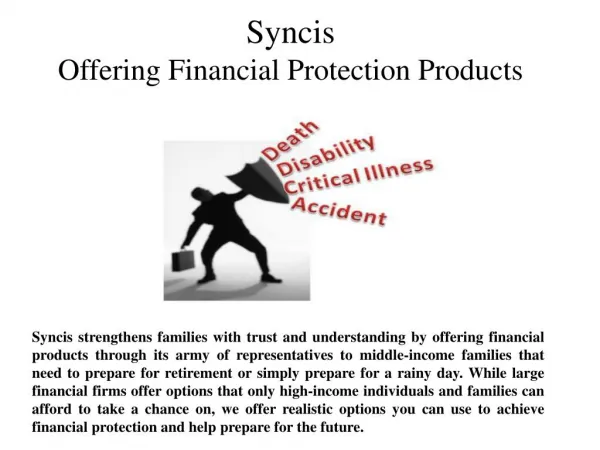 Syncis Offering Financial Protection Products