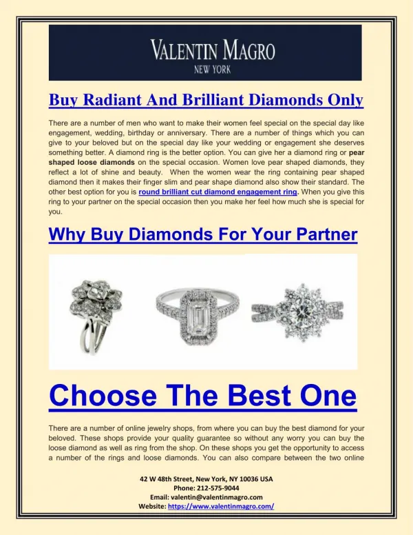 Buy Radiant And Brilliant Diamonds Only