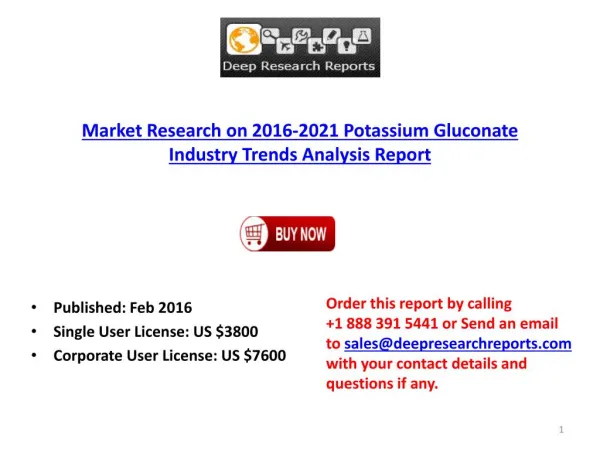 Potassium Gluconate Industry Northern America Market Trends, Share, Size and 2021 Forecast Report
