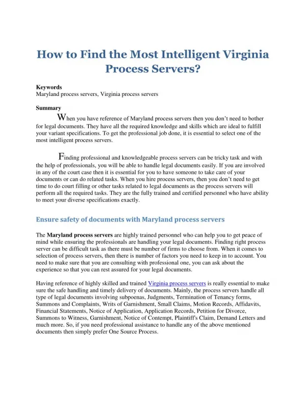 How to Find the Most Intelligent Virginia Process Servers?