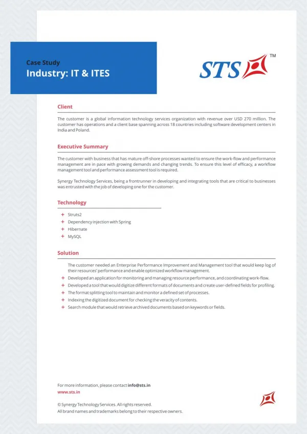 STS Case Study for Enterprise Application for IT & ITes