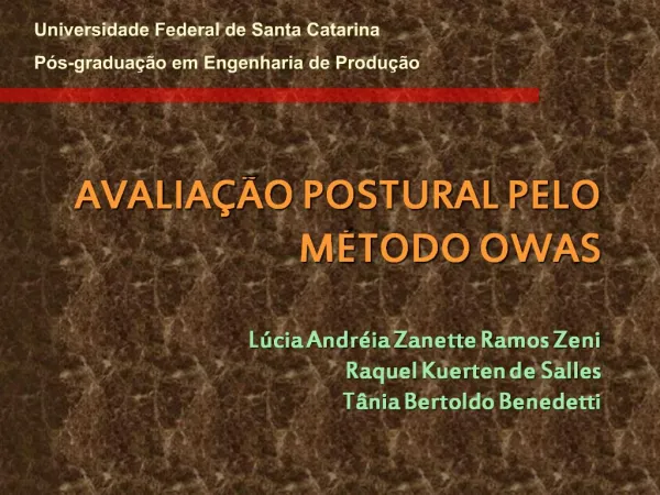 AVALIA O POSTURAL PELO M TODO OWAS L cia Andr ia Zanette Ramos Zeni Raquel Kuerten de Salles T nia Bertoldo Benedett