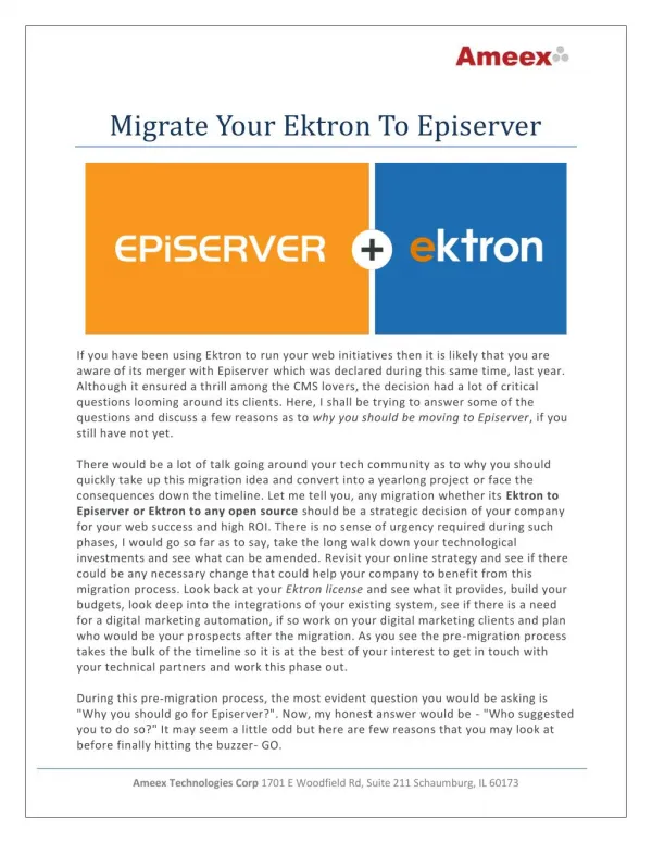 Migrate Your Ektron To Episerver