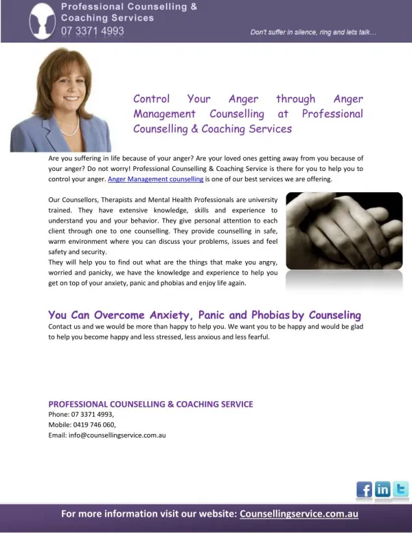 Control Your Anger through Anger Management Counselling at Professional Counselling & Coaching Services