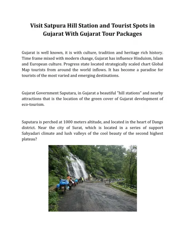 Visit Satpura Hill Station and Tourist Spots in Gujarat With Gujarat Tour Packages