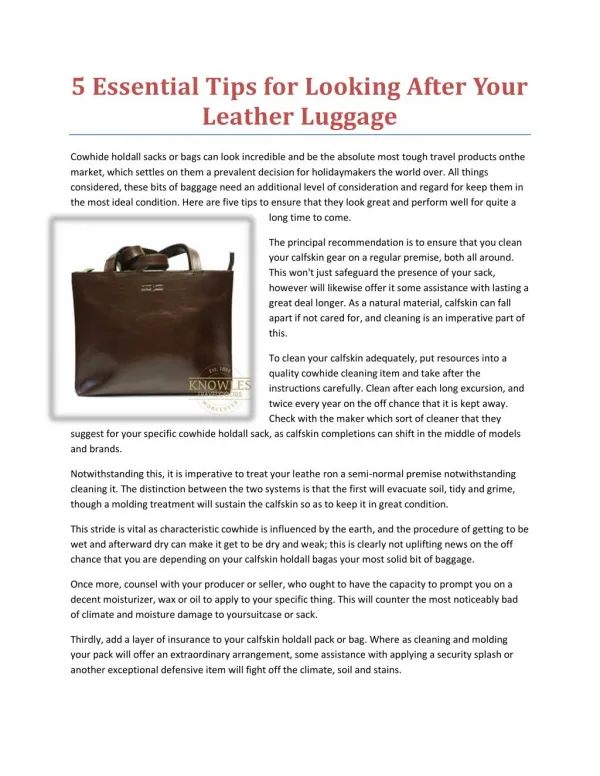 5 Essential Tips for Looking After Your Leather Luggage