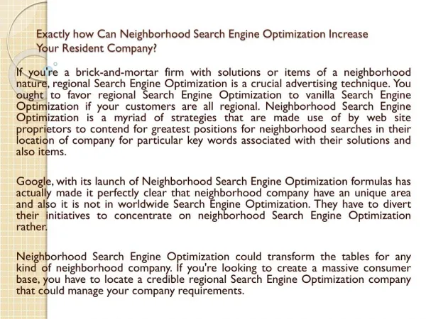 Exactly how Can Neighborhood Search Engine Optimization Increase
