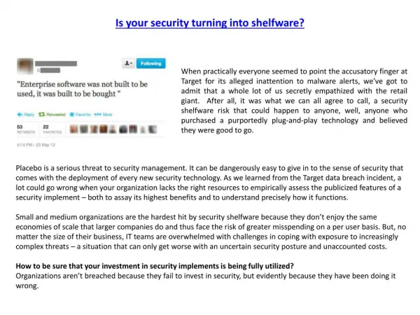 Is your security turning into shelfware?